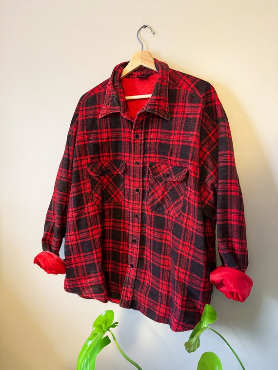 Vintage Plaid Quilted  Lined Botton Up Shirt
