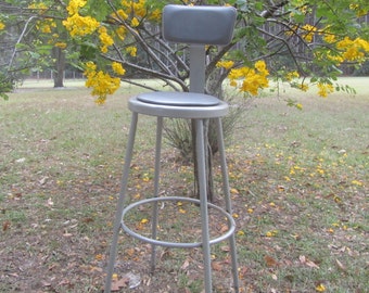 Vintage Metal Stool With Seat Back, Kitchen Stool, Photo Prop, Metal stool, Shop Stool, Padded Seat stool