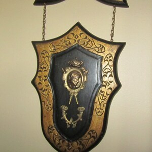 Coat of arms wall hanging, Castle Decor, Norse, Scottish, wood and metal wall hanging, shield, gothic, medieval decor, image 1