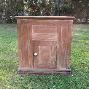 Antique large Ice Box, Pine Ice Box, tin lined ice box, Farmhouse Decor, Unique TV stand, home bar cabinet, wood cooler, rustic primitive image 1