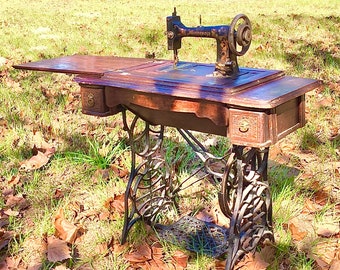 Antique Treadle Minnesota Model S Sewing Machine, Black and Gold, Victorian, Antique Decor, Ornate, Photo Prop