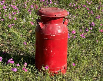 MILK CAN, Red Milk Can, Milk Bottle, metal can, Foremost 12 55, jug, container, dairy, metal can