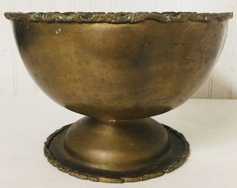 Brass Bowl, vintage brass, brass pedestal bowl, center piece, fruit display bowl, serving dish, decor dish, gift