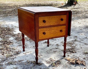 Antique Sheraton Drop Leaf Table, Birdseye maple end table, Wood Furniture, antique table, traditional Decor, wood table, small dining table