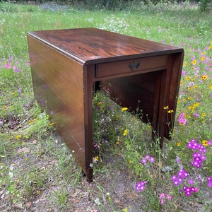 Walnut Drop Leaf Table, silverware drawer, Wood Furniture, dining table, gate leg harvest table, farmhouse kitchen table, solid wood