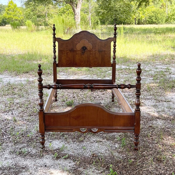 Antique  bed, wood bed, ornate headboard, farmhouse, bedroom decor, vintage furniture, guest room, twin size bed, Mckelvey Coates furniture