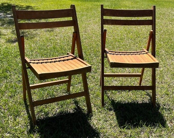 Vintage Folding Chairs, one wood chair, Camp chair, Seat, Folding Seat, Wooden Chair,  sports chair, portable chair, wood slat chair,