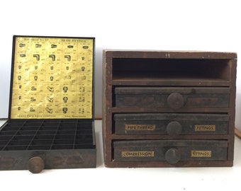 Vintage metal drawer, tool box, wood cabinet, wood drawer box, 4 drawer, apothecary cabinet, industrial decor, storage cabinet, organizer