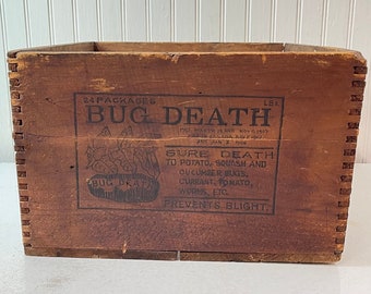 Wood crate, wood box, vintage crate, wooden crate, advertising crate, farmhouse decor, vintage wood box, bug control, insecticide,