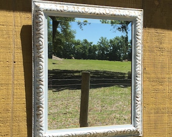 Shabby chic mirror, white and gold mirror, gray and white mirror, vintage wood mirror, mirror, French decor, wood frame