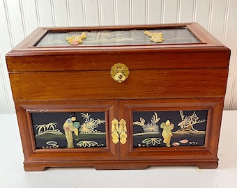 Vintage jewelry box, wood box, ornate box, antique box, Asian jewelry box, hand made, antique Chinese furniture, treasure box, brass