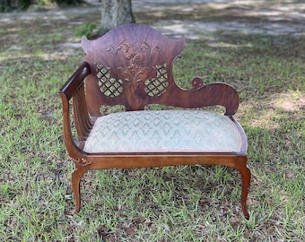 Victorian settee, Victorian love seat, carved wood settee, carved chair, Victorian furniture, antique chair, Victorian chair, love seat,