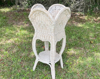 Vintage wicker plant stand outdoor furniture, boho decor, wicker plant stand, ornate wicker, Shabby Chic Furniture