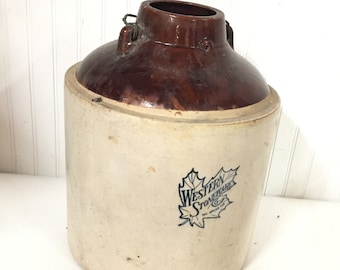 Vintage Crock, canning crock, Western stoneware crock, Farmhouse Decor, Rustic Country, Canister, Container, Brown & White Crock