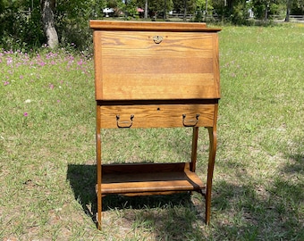 Antique Secretary Desk, Mission craftsman style furniture, slant top desk, home office desk, solid oak, primitive Furniture, Desk, Hutch