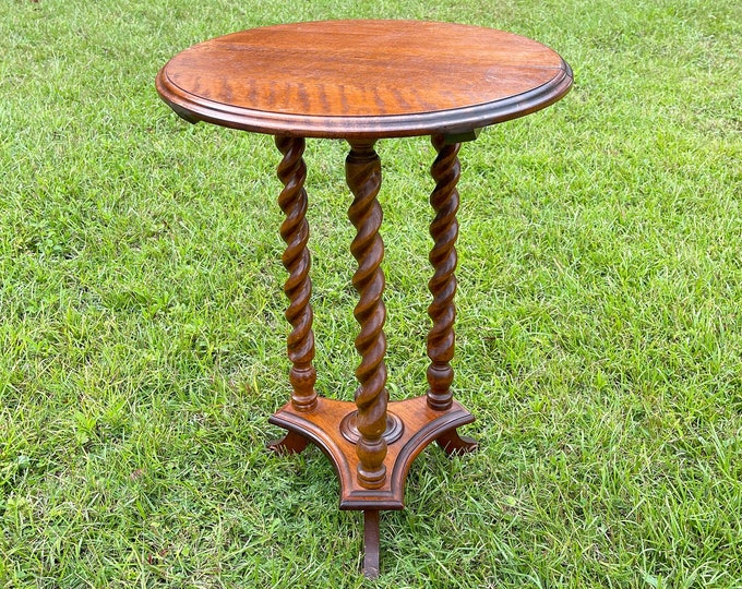 Vintage Side Table, Round Wood Table, Barley Twist Table, Rustic Table