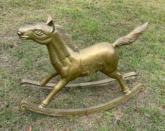 Brass rocking horse, extra Large brass horse, Heavy brass horse, brass decor item, solid brass, collectible, equestrian, nursery decor,