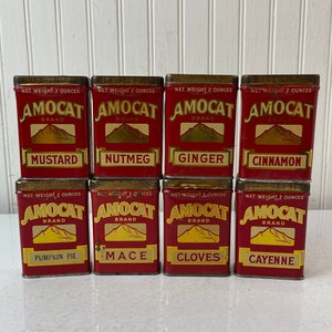 Antique Spice Tins, Amocat spice tin, Tacoma wash. spice jars,spice rack,apothecary, Metal Spice Collection, metal tins,container, tin can,