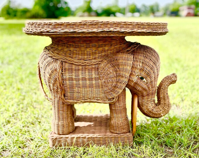 Vintage Wicker Elephant Side Table Plant Stand End Table Etsy
