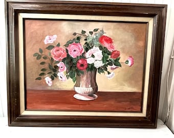 FLORAL OIL PAINTING, Framed Art, Original Oil Painting,signed art, Gold Wood Frame