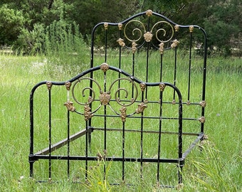 Antique bed, twin iron bed, farmhouse bedroom, black and brass, metal furniture, Victorian decor, French farmhouse decor, fixer upper, guest