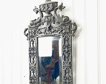 Antique Victorian Vanity Mirror, Bradley and Hubbard Ornate Mirror, Bedroom Decor, Dressing Room, pewter Mirror, Metal Mirror, sconce Mirror