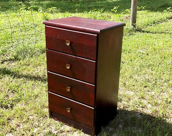 Vintage  Nightstand, mid century, End Table, vintage  Furniture, Four drawer, dark wood chest, cherry stain, traditional decor