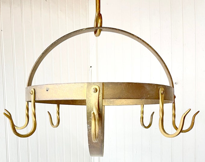 Vintage Brass Pot Rack, Pot Holder, Hanging Metal Rack,solid Brass Rack