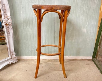 Bentwood stool, boho furniture,Thonet cane stool, antique bar stool,  plant stand, cane top stool, natural wicker,