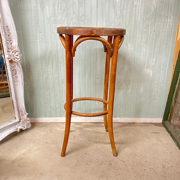 Bentwood stool, boho furniture,Thonet cane stool, antique bar stool,  plant stand, cane top stool, natural wicker,