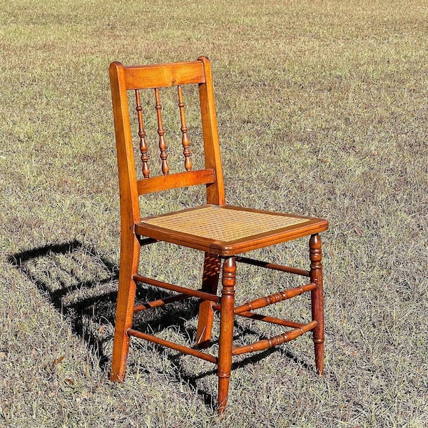 Primitive  furniture, spindles back chair, french country decor, cane seat dining  chair, farmhouse decor, rustic furniture, wood chair