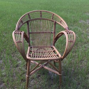 Vintage Rattan Chair, modern bent bamboo chair,bent wood chair, boho furniture, Franco Albini, mid century Wicker, Photo Prop, dining chair,