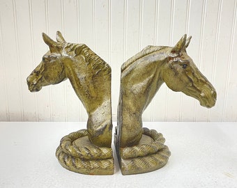 Horse bookends, Cast iron Bookend, Equestrian Bookends, Antique metal bookend, Collectible, ranch decor, rustic decor, grazing horse,