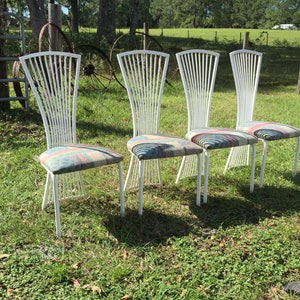 Vintage Chairs, Retro dining chairs, white metal chair, Fan Chair,industrial decor, Stoneville furniture, porch furniture, MCM decor,