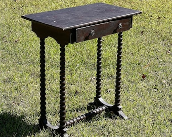 Antique wood side table, primitive wood furniture, Ooak table, 19th century,handmade, end table, Unique legs, barley twist antique table