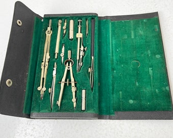 Vintage Drafting Kit, Made In Germany, Drafting Tools, Drawing Tools, green velvet,