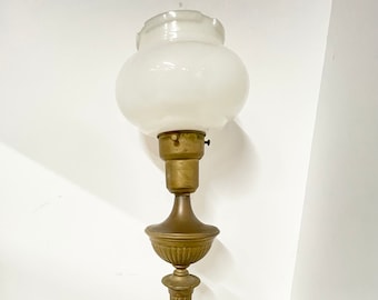 Vintage Lamp, brass lamp, table lamp, glass shade, marble base, ornate lamp,lighting, traditional decor, Art Deco decor, vintage decor