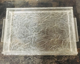 Vintage serving tray, acrylic ice tray, lucite tray, Clear Tray, MCM tray tray, pool deck decor, Art Deco Handles