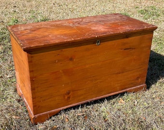 Antique wood trunk, Primitive Wood Box, trunk with candle box, hope chest, coffee table, Rustic wood Box, Antique furniture, Storage Box