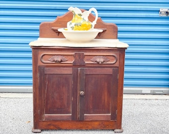 ANTIQUE Dry Sink, Victorian furniture, marble top vanity, wash stand, bathroom decor, commode, Primitive, farmhouse decor, bathroom vanity