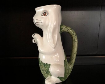 Vintage porcelain pitcher, Mottahedeh Rabbit pitcher, bunny, jug, vintage rabbit, whimsical  bunny, dinnerware, Portugal pottery, bunny vase
