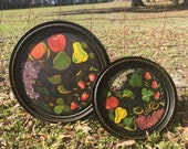 Tole Tray, Metal Tray, hand painted Tray, vintage tray, vintage tray, folk art painting, barrel lid, shabby chic tray, black, flower design
