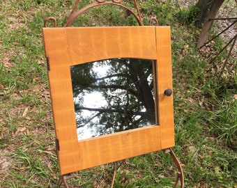 Vintage  mirror, Reclaimed Cabinet Mirror, white mirror, square  mirror, wood frame mirror, craftsman style mirror,