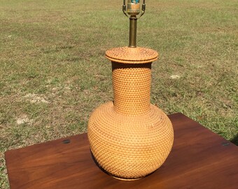 Vintage Wicker Lamp, wicker light, Retro Lamp, Mid Century Lamp, bohemian decor lamp, natural, ginger jar lamp,  Wooden Lamp, Table Lamp,