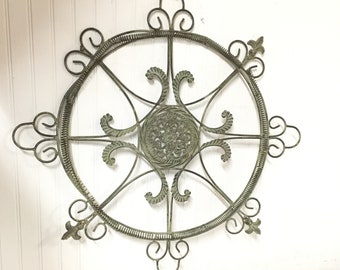 Vintage Metal Scroll Wall Hanging, medallion,  metal wall decor,French decor, vintage decor, ornate metal wall hanginG, metal sculpture