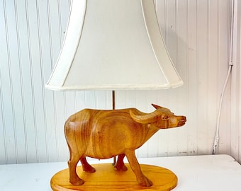 Vintage Lamp, Water buffalo lamp, table lamp, animal lamp, lighting,carved buffalo,  interior design, unique lighting, oddity