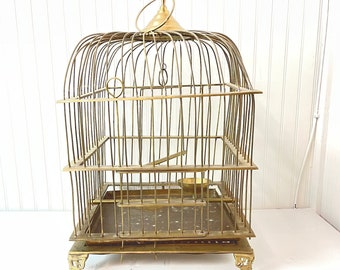 Vintage Brass Birdcage, shabby chic decor, bird cage, bird house, metal birdcage, wedding decor, cottage decor, wire birdcage,