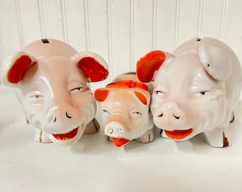 PIG FIGURINES, Ceramic Pig, Piggy Bank, Pig, Whimsical, Nick Nack, Money Bank, pig planter