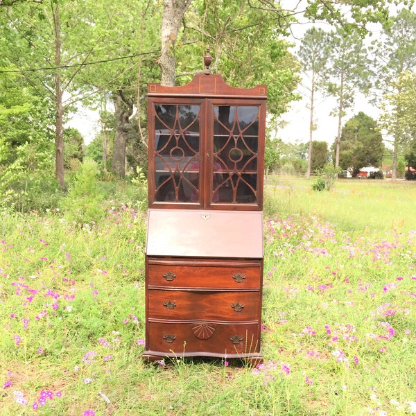 Vintage Secretary Desk, slant top desk, Furniture, Desk, Hutch, China Cabinet, antique furniture, glass cabinet,