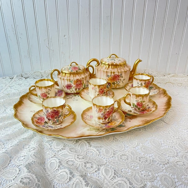 Royal Daulton Demitasse set, antique tea set, fine china, collectible tea set, pink gold tea set,  Gold TrimTea Set, hand painted tea set.